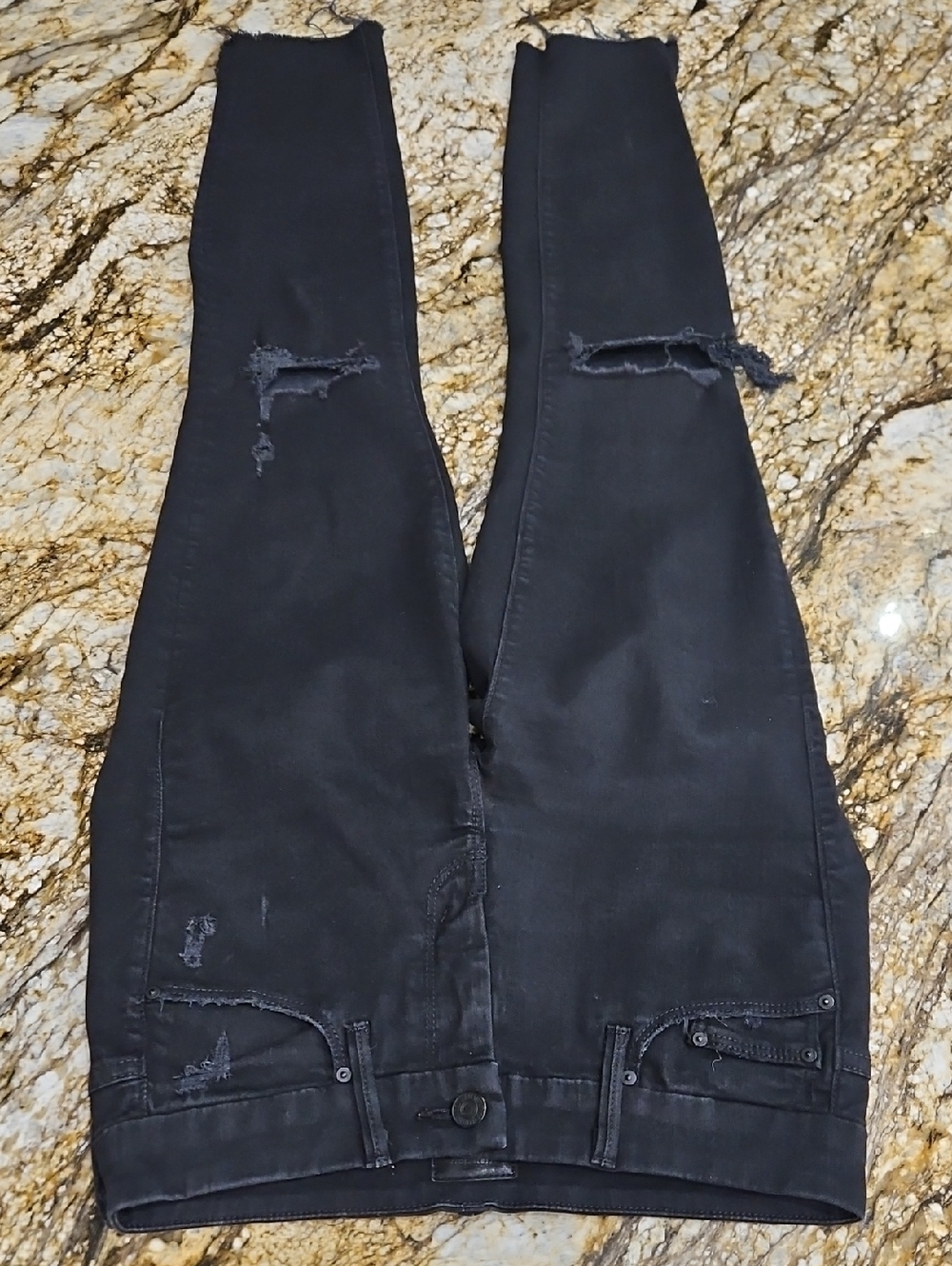 MOTHER Black Distressed Skinny Jeans. Size 25. Inseam 27". Rise 8.5"